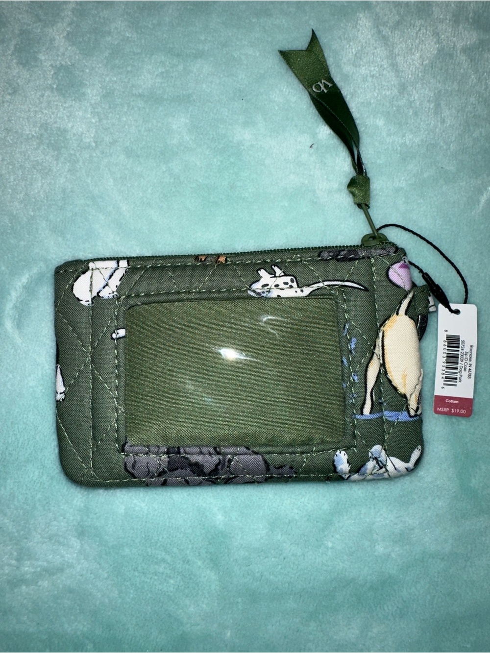 Vera Bradley Olive Green Floral Dog Park Print ID Zip Keychain Wallet-NWT